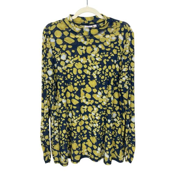 LOGO Layers by Lori Goldstein Printed Mesh Long Sleeve Top Yellow Blue Size XL - Picture 1 of 7